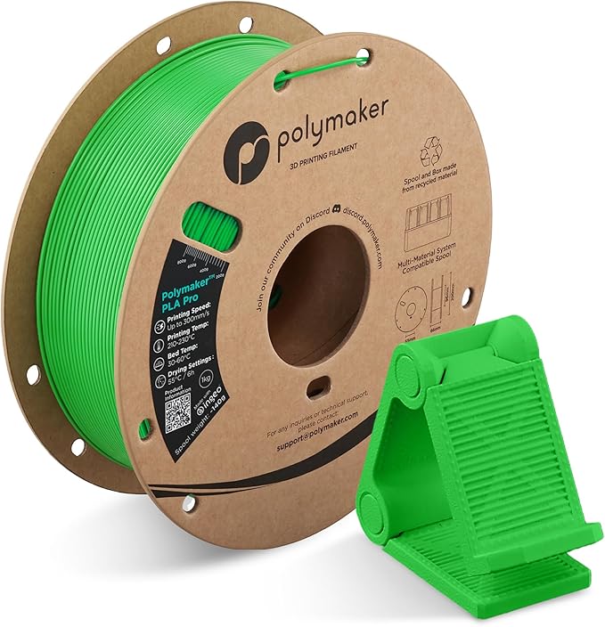 Polymaker PLA Pro 3D Printing Filament Green 1.75mm 1KG, High-Impact Tough PLA, Fast Printing up to 300mm/s, High Speed New Formula, Easy to Print on Most FDM Printers, No Enclosure Required