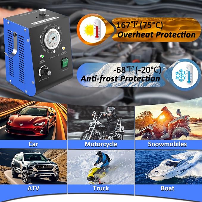 Automotive Smoke Machine Leak Detector Built in Air Pump, EVAP Automotive Smoke Tester with Adjustable Pressure Gauge for Vacuum Leaks, Smoke Tester Automotive for DC 12V Vehicle Pipe Systems