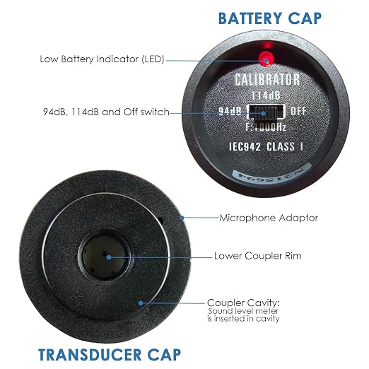 Sound Level Calibrator,Decibel Meter Calibration for Noise Measurement Reader,Output Sound Level 94dB & 114dB output levels for 1 inch and 1/2 inch Microphones