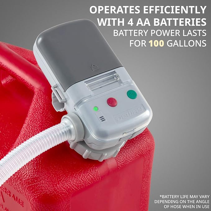 Deway Automatic Fuel Transfer Pump w/Auto-Stop, 2.4 GPM Flow Rate & AA Battery Powered, Advanced Adapter Fits All Size Gas Cans, Extra Long Hose, Portable Liquid Pump for Gasoline, Diesel Fuel & More