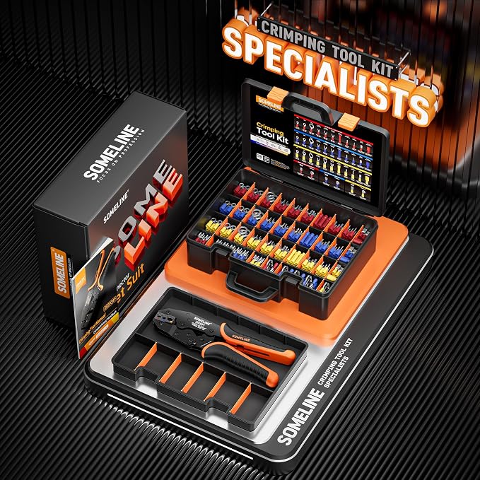 SOMELINE Wire Connectors Kit with Crimping Tool, 39 Types (UL Listed) Premium Electrical Terminals Assortment, 22-10 AWG Ratchet Crimper - Ring Fork Spade Butt Pin Blade Quick Disconnects (273 Pcs)