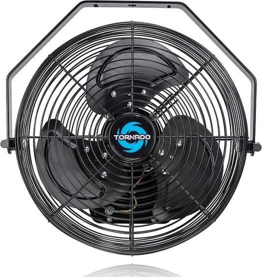 Tornado 2 Pack 12 Inch Outdoor Rated IPX4 Water-Resistant High Velocity Metal Industrial Wall Mount Fan For Commercial, Industrial, Residential, TEAO Motor 3 Speed 1650 CFM, cETL Safety Listed