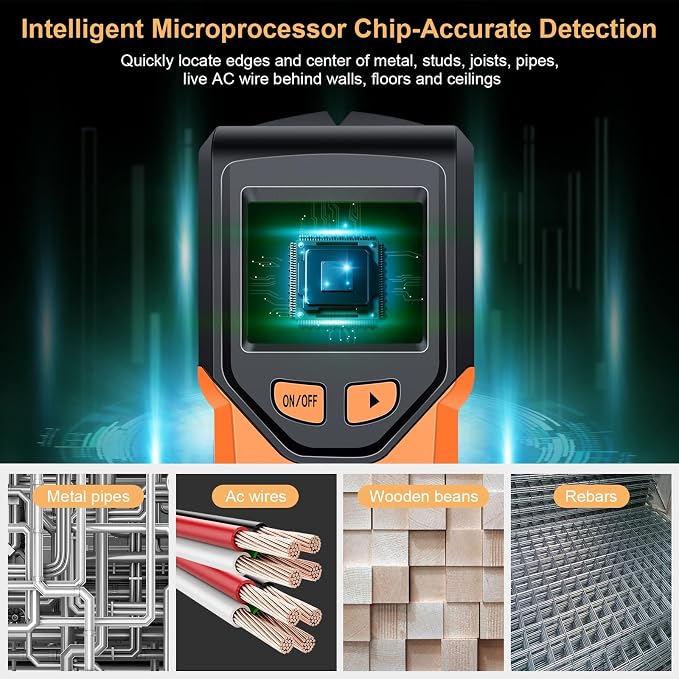 Stud Finder Wall Scanner - 5 in 1 Stud Finder Tool w/Smart Chip and HD LCD Display, Stud Detector Beam Finders for the Center and Edge of Wood AC Wire Metal Studs Joist Pipe (Onion)