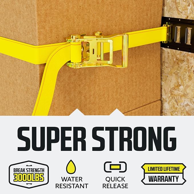 DC Cargo Mall E Track Ratchet Straps Cargo Tie-Downs, (Pack of 10) 2 x 12 Heavy Duty Yellow Tie-Down Rachet Straps, Strong Ratchet Strap, E Track Spring Fittings, Tie Down Motorcycle