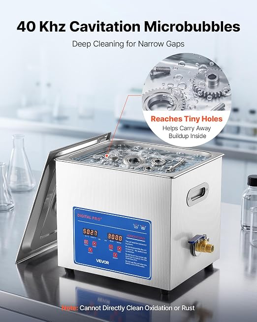 VEVOR Ultrasonic Cleaner 10L-Class Capacity Ultrasonic Parts Cleaner 40kHz, Digital Time and Temp Control, Stainless Steel Ultra Sonic Cleaning Machine with Cleaning Baskets, for Auto Parts, Glasses