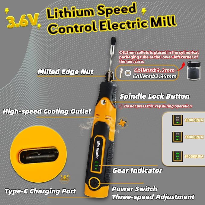 Resin Drill 3D Printed Resin Cured Sanding and Polishing Tool Kit, Mini Tepy-C Cordless Electric Rotary Sander with 58 Attachments for Drilling, Sanding and Polishing 3D Printed Resin Models