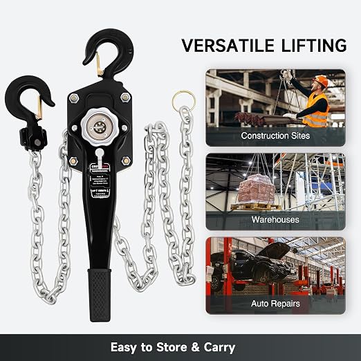CREWORKS Lever Chain Hoist, 3 Ton 6600 lb Capacity 10 ft Manual Chain Hoist with G80 Galvanized Chain & Swivel Hooks, Heavy Duty Manual Lever Hoist for Construction Warehouse Automotive Factory