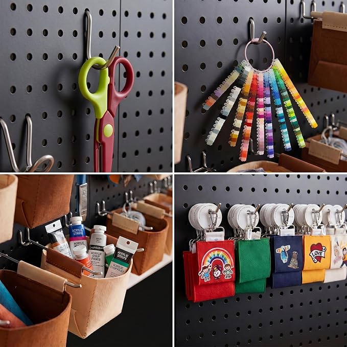 Spampur Peg Board, 4 Pack Metal Pegboard Wall Organizer with Accessories | Black Pegboard Panels with 50 Pcs Hooks and Baskets, Wall Organizer for Office, Craft Room Organization, Garage, Sewing Room