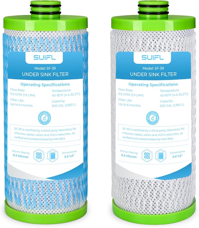 AO-US-200-R 2 Stage Replacement Filters, Compatible with A. O. Smith Claryum 2-stage Under Sink Filter System AO-US-200, Reduces Chlorine Taste & Odor, 2 Pack