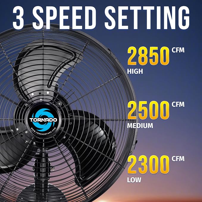 Tornado 16-Inch Pro Series Waterproof Outdoor Oscillating Wall Mount Fan – Heavy-Duty High-Velocity Metal Fan for Industrial, Commercial, Residential, and Greenhouse Use – UL Safety Listed
