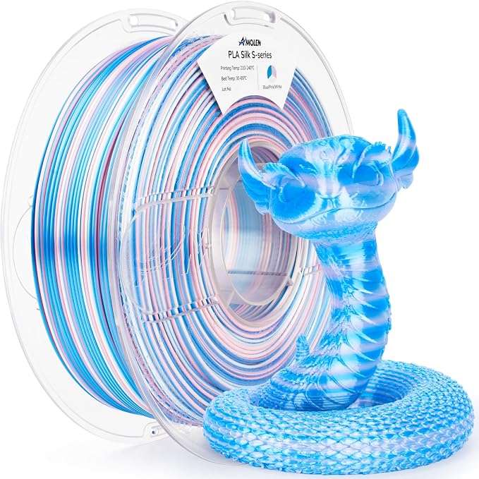 AMOLEN Silk PLA 3D Printer Filament, Shiny Multicolor Rainbow PLA Filament 1.75mm, Fast Color Change PLA 3D Printing Filament for Most FDM 3D Printer, Blue Pink White, 1kg (2.2lbs)