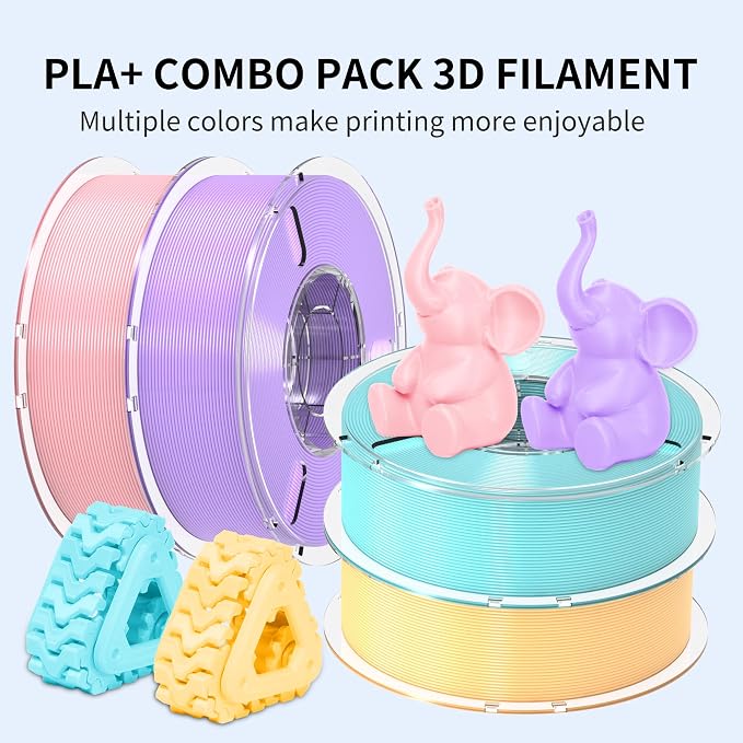 RAMBERY PLA+ 3D Printer Filament, 4KG PLA Filament Bundle, 4 Colors | Toughness Upgraded, Taro Purple/Cherry Pink/Sky Blue/Creamy Yellow, 1KG X 4 Spools, Fit Most FDM Printers
