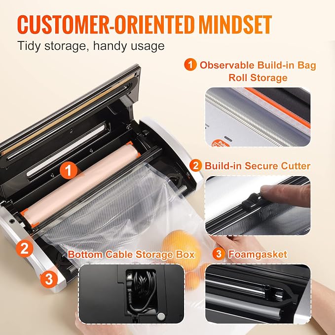 VEVOR 80Kpa Vacuum Sealer Machine,130W Powerful, Multifunctional for Dry and Moist Food Storage, Automatic and Manual Air Sealing System with Built-in Cutter