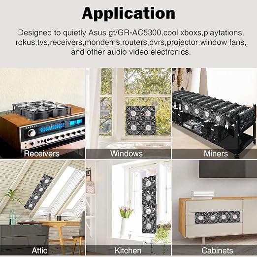 Wathai 4 x 120mm GPU Mining Rigs Server Racks Fan with 110V - 240V AC Plug | Dual Ball Fans Cooling with Variable Speed Control for Big Airflow for AV Cabinets, TVs Routers. Amplifier, Refrigerator cool
