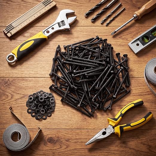 Tandefio 100 Pack 1/4''x 3' Hex Head Lag Bolts for Wood Ceramic Black Lag Screw Kit with Washers Heavy Duty Hot Dip Galvanized Coating Double Layer for Decks Fences