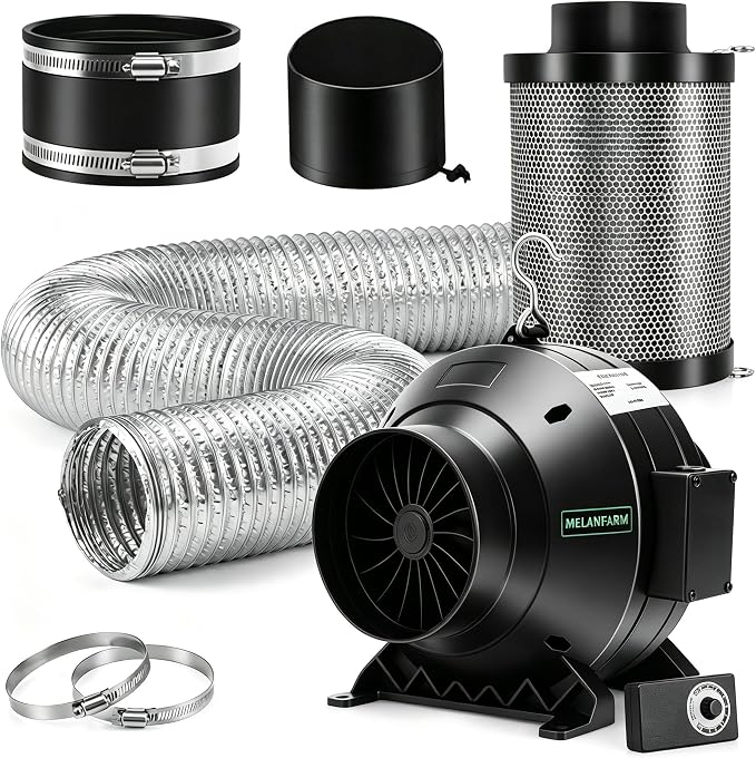 ATOUR 4" Air Filtration Kit: 4 Inch Inline Duct Fan with Speed Controller, 11.8" High Carbon Filter, 8 Ft Ducting & Rubber Coupler, Ventilation System for Grow Tents, Hydroponics