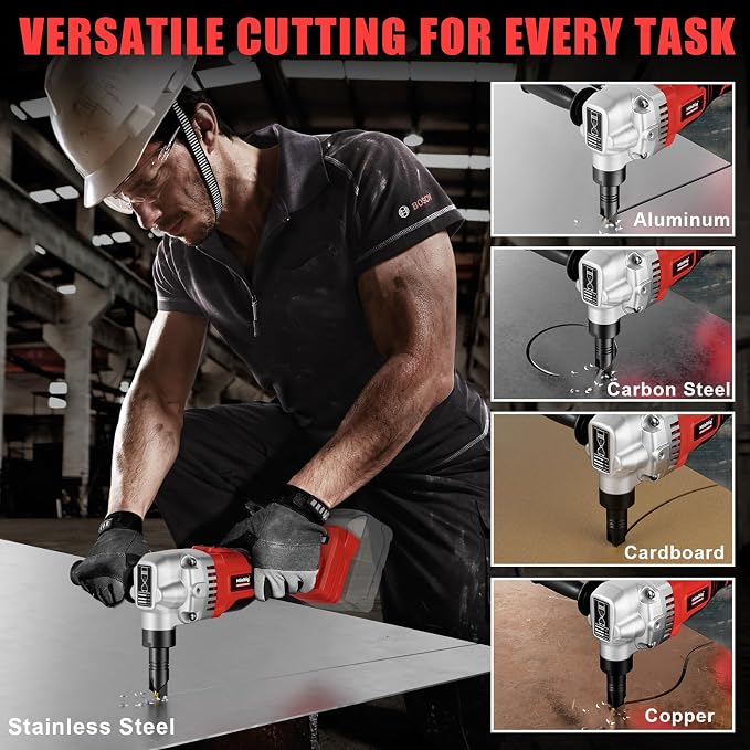 MtiolHig Cordless Metal Nibbler Compatible with Milwaukee 18V Battery,18-Gauge Electric Nibbler with Assist Handle & 2 Blades, 1900RPM Brushless Metal Cutter for Stainless Steel(Tool Only)