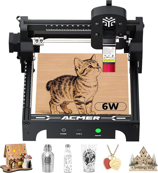 ACMER S1 Laser Engraver 6000mW, Compact Desktop Engraving & Cutting Machine for DIY Crafts, Small Business & Makers, 130x130mm Work Area, 0.04mm Detail Engraving for Wood, Acrylic, Metal Black