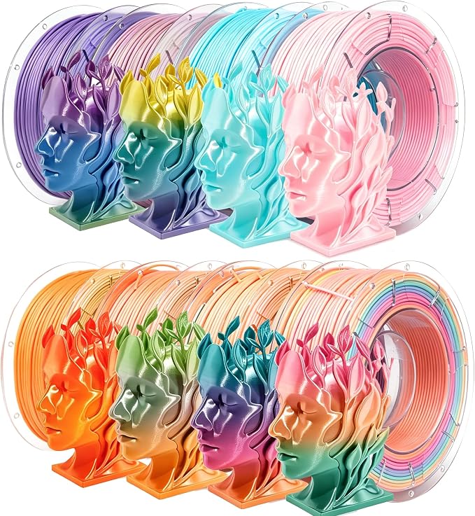 8Pcs Multicolor PLA+ 3D Printer Filament Bundle - 1.75mm Silk Rainbow Filament, Fit Most FDM 3D Printers, 200g Bundle, Individually Vacuum Packed