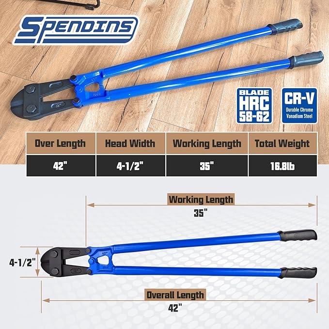 42 IN Bolt Cutter with Drop Forged CRV Alloy Steel Blades,with Ergonomic Handle,Heavy Duty Metal Cutter for Rebars, Chains, Locks, Wires, Bolts, Fence.