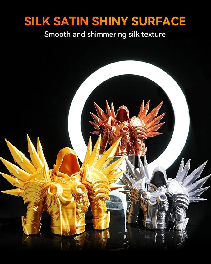 TECBEARS Silk Filament 1.75, Shiny Silk PLA Filament, 3D Printer Filament with Smooth Silky Surface, 250G Spool, 8 Rolls, Gold+Silver+Purple+Green+Blue+Pink+Orange+Red Copper