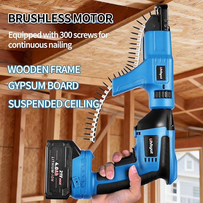 21V Cordless Drywall Screw Gun and Electric Screwdriver - 2-in-1 Self-Feeding Screwdriver, Includes Storage Toolbox and 4.0Ah Battery, Perfect for DIY and Professional Use (One battery set)
