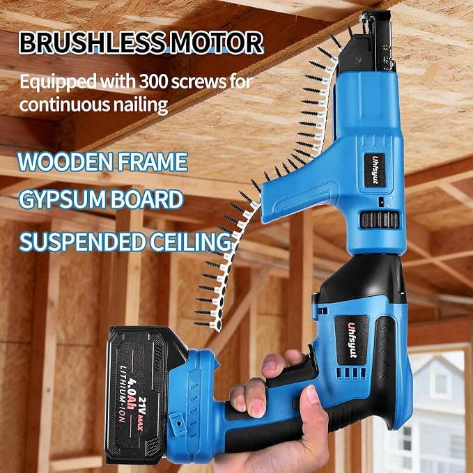 21V Cordless Drywall Screw Gun and Electric Screwdriver - 2-in-1 Self-Feeding Screwdriver, Includes Storage Toolbox and 4.0Ah Battery, Perfect for DIY and Professional Use (Two battery set)