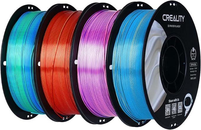 Creality Silk PLA Filament Multicolor 4 Kg, Smooth, Silky 3D Printer Filament 1.75mm, +/-0.02mm, Enhanced Printability, 3D Printing Filament, 4 Spools 1Kg