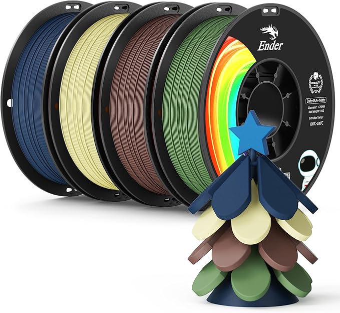 Creality Matte PLA Plus Filament 1.75mm, Low Warping, Minimal Layer Lines, Dimensional Accuracy +/- 0.02mm, 4kg (8.8lb) 3D Printer PLA+ Filament Bundle, Matte Brown+Beige+Navy Blue+Army Green