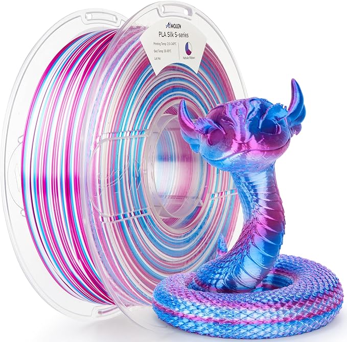 AMOLEN Silk PLA 3D Printer Filament, Shiny Multicolor Rainbow PLA Filament 1.75mm, Fast Color Change PLA 3D Printing Filament for Most FDM 3D Printer, Blue Purple White, 1kg (2.2lbs)
