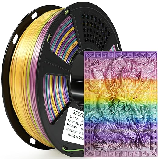 Geeetech Silk Rainbow PLA Filament 1.75mm, 3D Printer Multicolor Filament, Color Changing Filament 1kg (2.2lbs) 1 Spool, Dimensional Accuracy +/- 0.02 mm