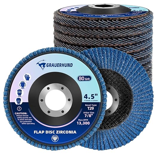 10 Pack Flap Discs 4 1/2" x 7/8" for Angle Grinder, 80 Grit T29 Flap Sanding Discs, 4 1/2 Inch Grinding Wheels, Zirconia Grinding Discs for Metal, Wood, and Stainless Steel Finishing