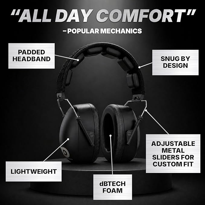 DECIBEL DEFENSE Professional Safety Ear Muffs 37dB NRR - The HIGHEST Rated & MOST COMFORTABLE Ear Protection for Shooting & Industrial Use - THE BEST HEARING PROTECTION...GUARANTEED (BLACK)