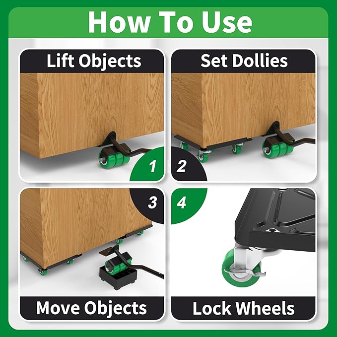 NEST EASY Heavy Duty Furniture Dolly 360° Rotating 5 Wheels, Alloy Steel Furniture Movers Up to 3000 lbs/1360 Kg Load Capacity with Sliders (5.3x5.3 in)