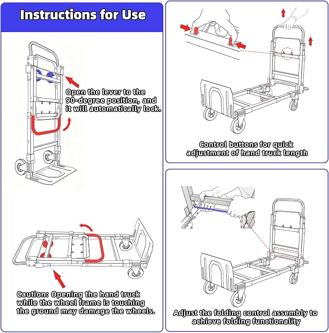 3 in 1 Hand Truck, 600Lbs Capacity, Heavy Duty Collapsible Cart with Retractable Handle, Dolly Cart with 2 Universal Wheel with Brake for Moving Home, Office, School, Shopping, Warehouse, Blue