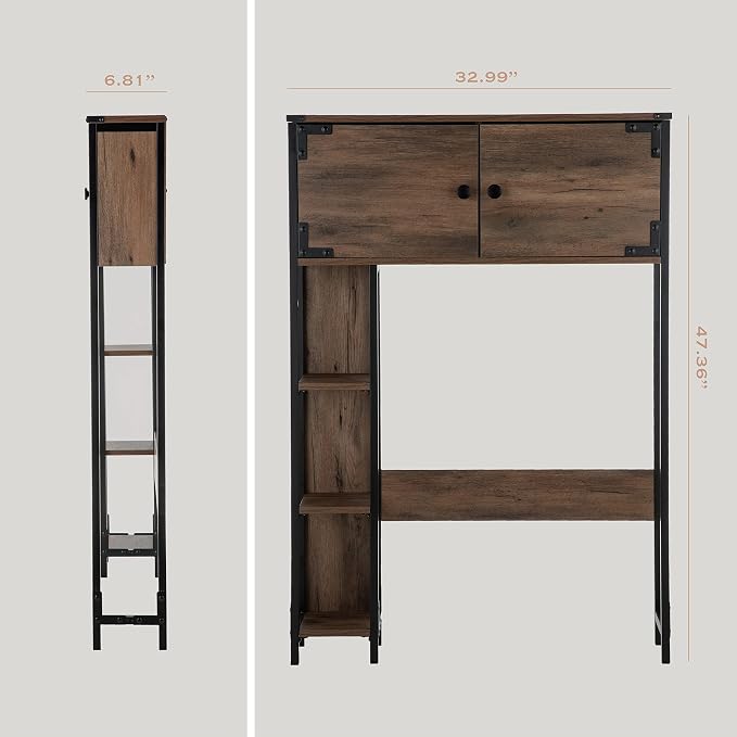 Landia Home Over The Toilet Bathroom Organizer for Storage, Industrial Themed with a Steel Frame and Different Tiers of Shelves for Organization