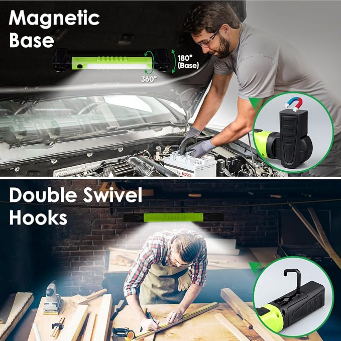 Ropelux Work Light 3rd Gen, 3200LM Ultra Bright Mechanic Under Hood Lights with 6000mAh, Rechargeable Portable Magnetic Trouble Lighting Bar with Hooks for Car Repair, Inspection, Tool Gift, 2Pcs