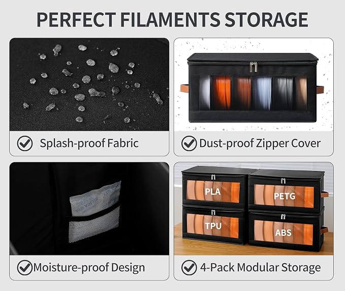 Qozary Filament Storage Box - 6 Pack 3D Printer Filament Storage Containers with Desiccants, Holds Up to 36 Rolls, 4D Printing Accessories Holder Rack for Home, Office Workshop, Studio