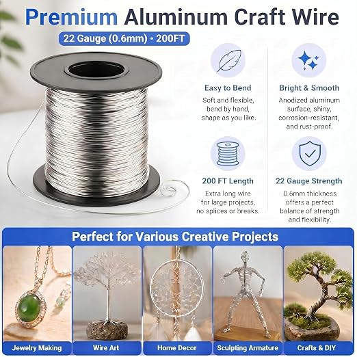 Therwen 200ft 22 Gauge Stainless Steel Wire for Gardening, Electroculture, Bonsai, Jewelry Making Beading DIY Craft Pure Bare Stainless Steel Wire Spool