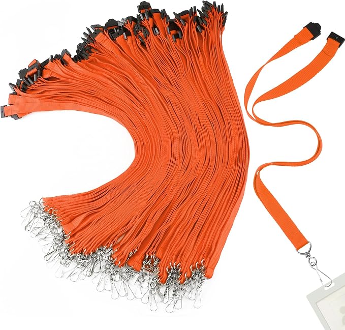Patelai 60 Pcs Breakaway Lanyards with J Hook Bulk Flat for ID Badges Neck Badge Lanyards Card Nametag Holder Neck Straps (Orange)