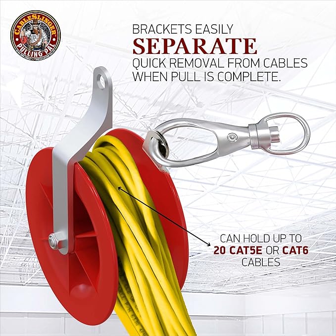 Pulling Pal - Low Voltage & Network Cable Installation Pulley. The Best Cat5e & 6, Coax, Fire Alarm, Access Control & Audio Cable Pulley for Low Voltage Wire Pulling & Safe Working – Assembled in USA