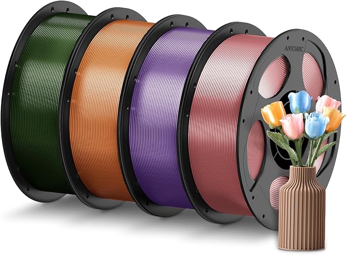 ANYCUBIC PETG Filament 1.75mm Bundle, 3D Printer Filament, Dimensional Accuracy +/- 0.02mm, 1KG Reusable Spool, 4KG Translucent Brown + Trans-Pink + Translucent Olive + Translucent Purple