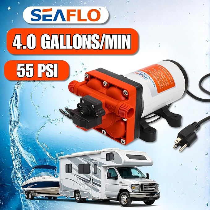 SEAFLO 42 Series 110V AC Water Pressure Pump, 115V AC, 4.0 GPM, 55 PSI, Self-Priming, On Demand, NSF UL CSA for RV/Marine/Industrial Water Systems – CE & RoHS Certified, UL Listed, 4-Year Warranty