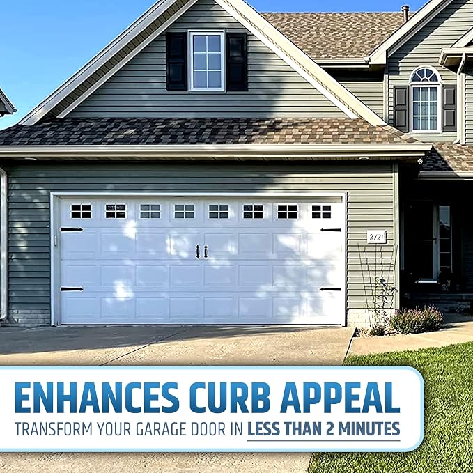 Premium Quality & Strong Magnetic Garage Door Decorative Hardware - Set of 2 Handles + 4 Hinges - Faux Garage Door Accents Kit for Curb Appeal | No Installation Needed | Will Never Fall Off