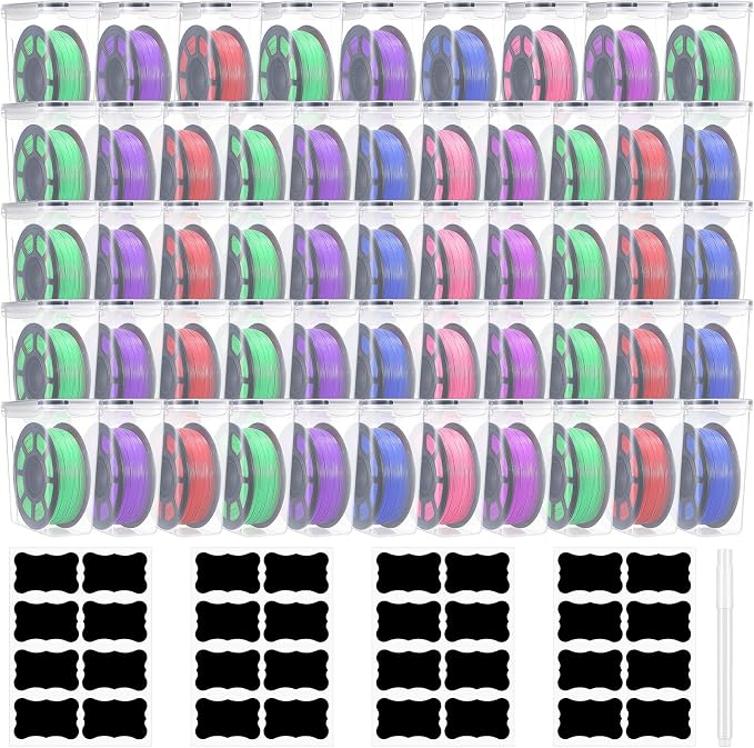 Blushtier 48 Pcs Large Filament Storage Box with Lids 3D Printer Dryer Box Portable Storage with Label for 3D Printing Filaments Sealing and Protection 9.76 * 9.64 * 4.5inch (Clear)