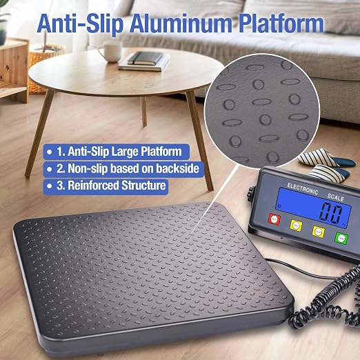 Surmountway Industrial Shipping Scale with Anti-Slip Aluminium Platform, 11.8" x 11.8" Black Portable Digital Postal Scale 440lbs for Shipping Packages Luggages with Tare/Count/Auto-Off Functions