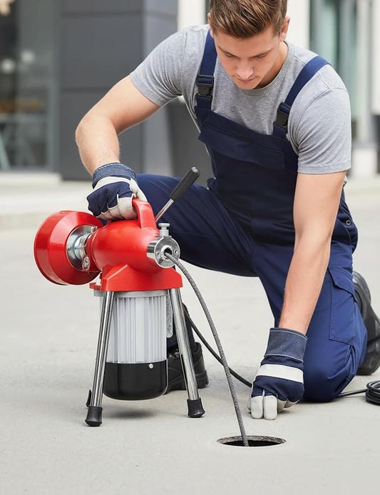 Professional Drain Cleaning Machine, Electric Sewer Snake Auger 500w 400RPM, Heavy-Duty Auto-Feed with 66Ft / 16Ft Cables & 6 Cutters for 3/4" to 4" Pipes for Sink Toilet Drainage