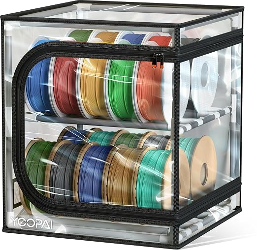 YOOPAI 3D Printer Filament Storage Box – 2 Tier Filament Storage Rack with Transparent Cover, Holds Up to 24 Rolls 1KG – 3D Filament Storage Organizer for Home, Workshop & Studio