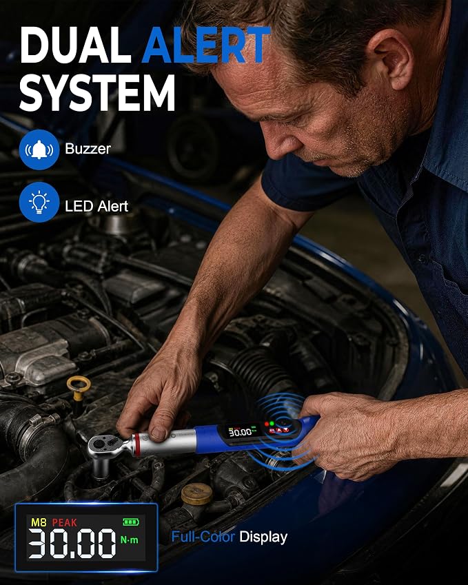 Digital Torque Wrench 3/8 & 1/2 Drive 5.02-99.57 Ft. Lb (6.8-135 N.m) / 12.54-250.7 Ft. Lb (17-340 N.m) ±2% Accuracy Digital Torque Wrench Set with Buzzer and LED Flash for Bike, Moto, Car