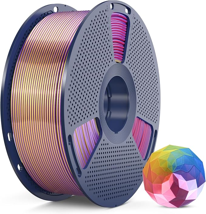 SUNLU PLA+ Silk Filament, Four-Color 3D Printer Filament 1.75mm, Dimensional Accuracy +/- 0.02mm, 1KG Spool(2.2 lbs), Silk Quadruple Color(Gold Purple Red Blue)